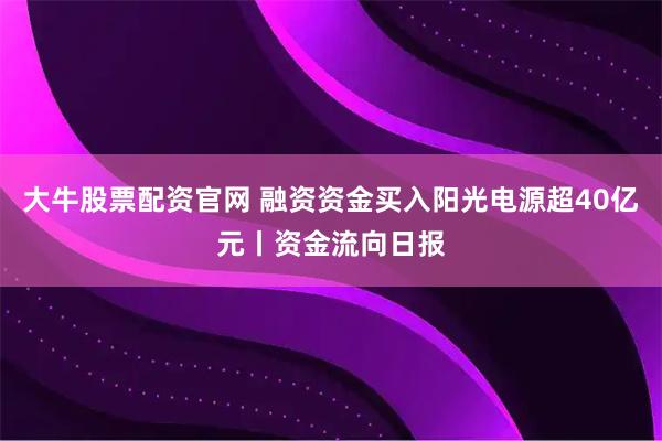 大牛股票配资官网 融资资金买入阳光电源超40亿元丨资金流向日报